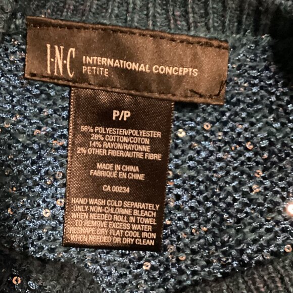 INC International Concepts Women's Blue Sequin Semi Sheer Sweater Size P Party - Picture 6 of 6
